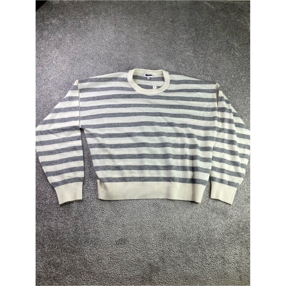 Madewell Crewneck Sweater in Cashmere XL Ivory Heather Gray Stripe Relaxed Fit - Picture 4 of 11